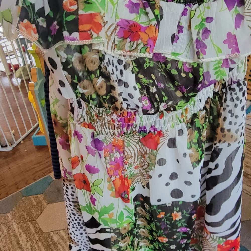 Patchwork Strapless Ruffle Dress - Picture 2 of 3